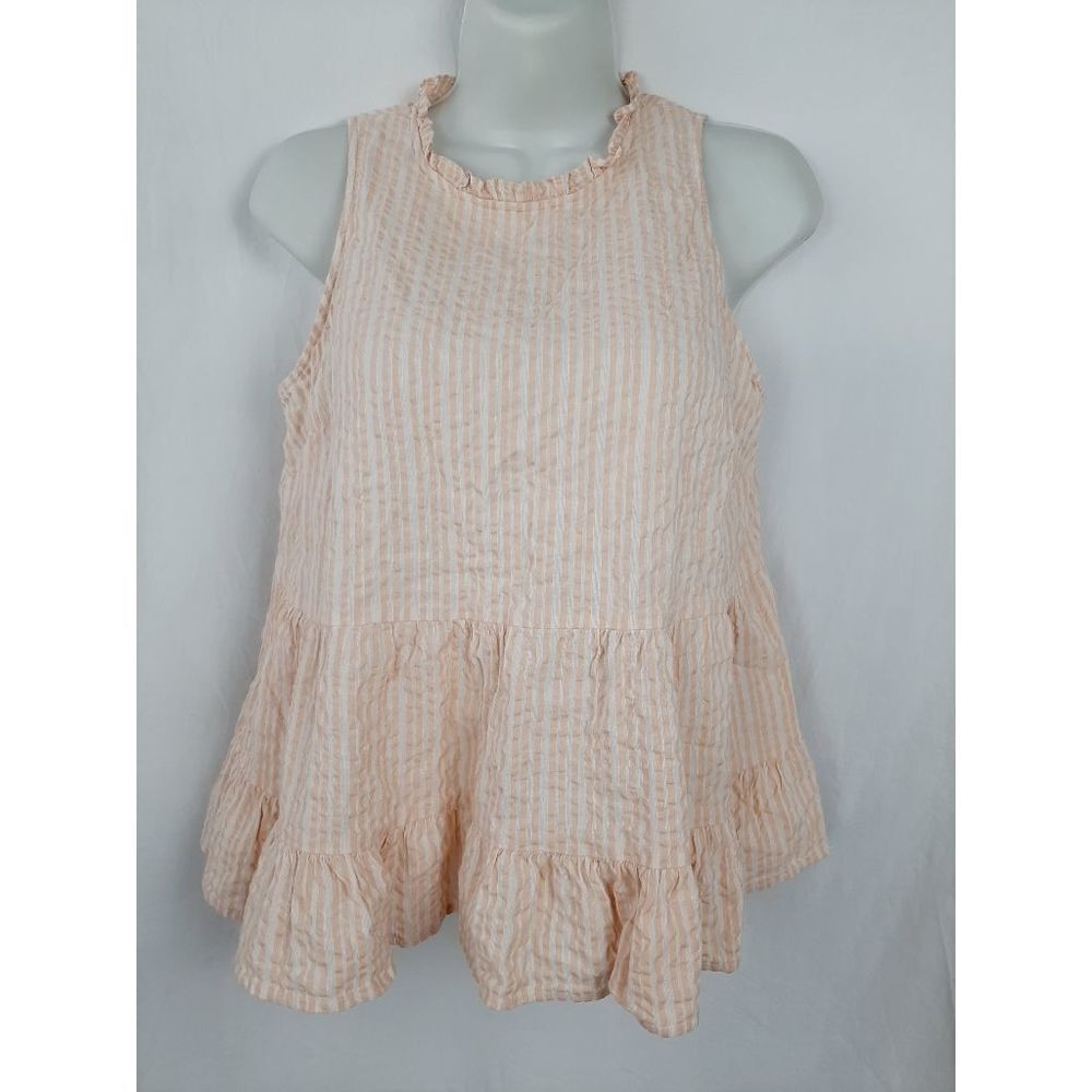 Universal thread Pink white tiered small sleeveless babydoll blouse